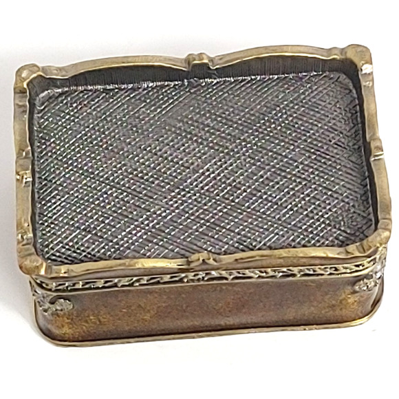 Heirloom Brass Box Enamel Embellished Treasure Trinket Lid Faux Pearl Rhinestone - Picture 7 of 9